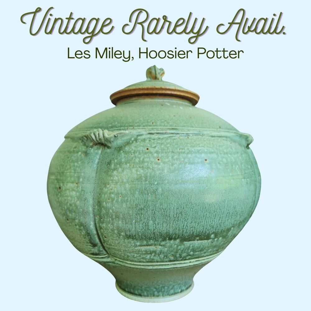 Vintage Stoneware Pot with Lid 13"H | Les Miley! Master Potter, Celadon Green - Picture 2 of 13